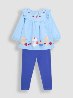 JoJo Maman Bébé Blue Mouse Tea Party Appliqué Tunic & Legging Set