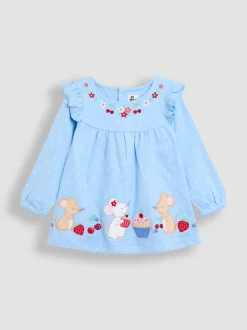 JoJo Maman Bébé Blue Mouse Tea Party Appliqué Tunic & Legging Set