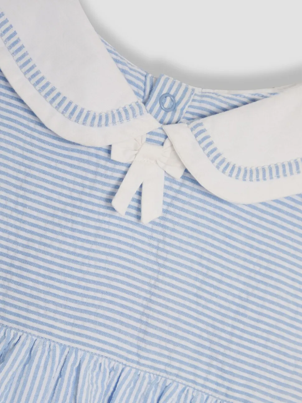 JoJo Maman Bébé Blue Nautical Embroidered Seersucker Sailor Baby Dress