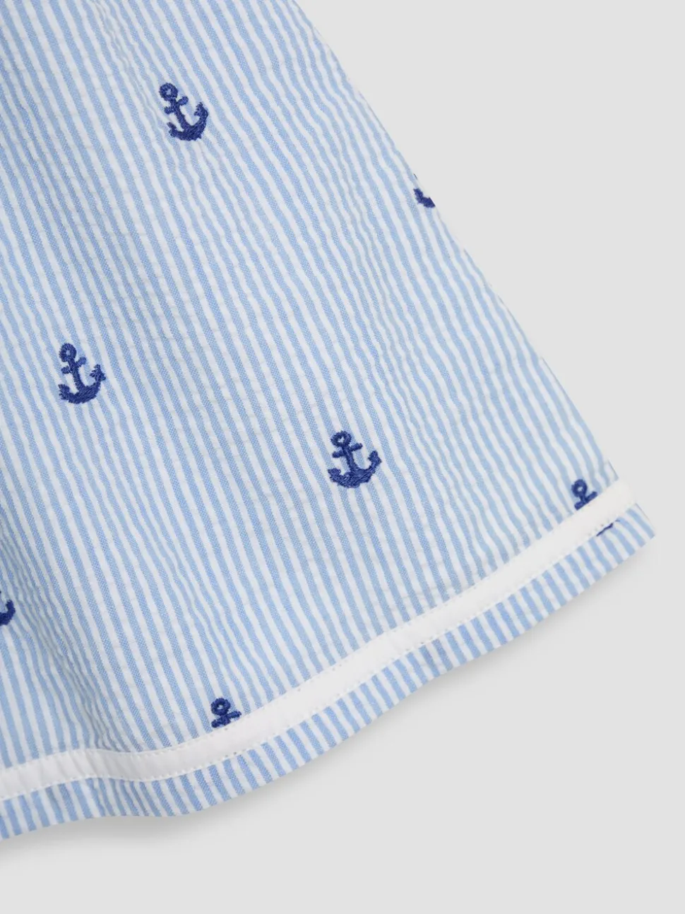 JoJo Maman Bébé Blue Nautical Embroidered Seersucker Sailor Baby Dress
