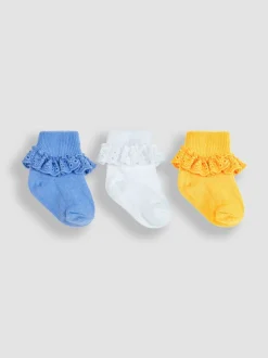 JoJo Maman Bébé Blue 3-Pack Frilly Socks