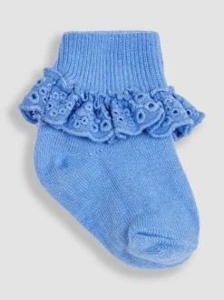 JoJo Maman Bébé Blue 3-Pack Frilly Socks