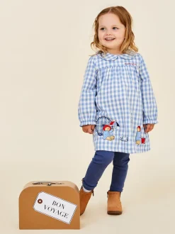 JoJo Maman Bébé Blue Paddington Appliqué Gingham Top & Leggings Set