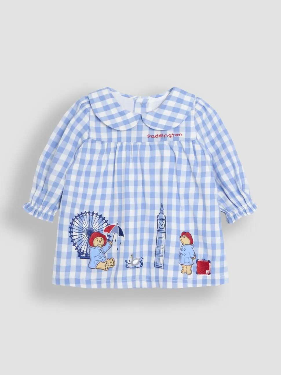 JoJo Maman Bébé Blue Paddington Appliqué Gingham Top & Leggings Set
