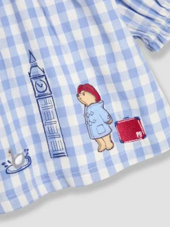 JoJo Maman Bébé Blue Paddington Appliqué Gingham Top & Leggings Set