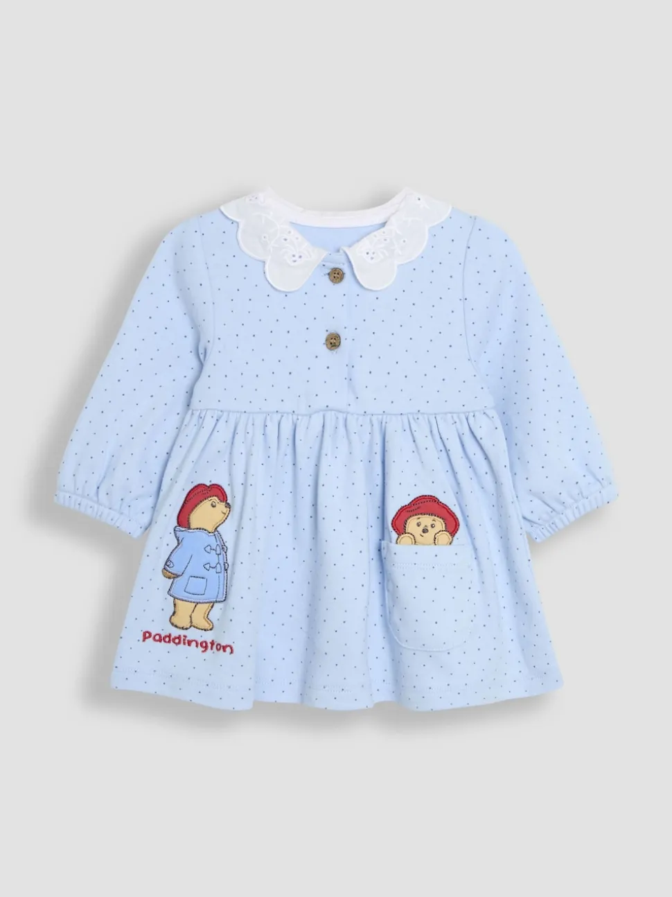 JoJo Maman Bébé Blue Paddington Appliqué Button Front Dress & Tights Set