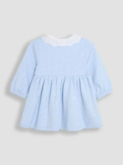 JoJo Maman Bébé Blue Paddington Appliqué Button Front Dress & Tights Set