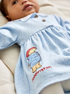 JoJo Maman Bébé Blue Paddington Appliqué Button Front Dress & Tights Set