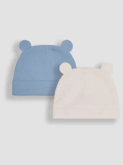 JoJo Maman Bébé Blue Rib 2-Pack Baby Hats