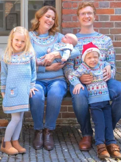 JoJo Maman Bébé Blue Snowman Fairisle Pattern Knitted Dress