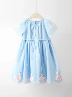 JoJo Maman Bébé Blue Swan Appliqué Tulle Party Dress