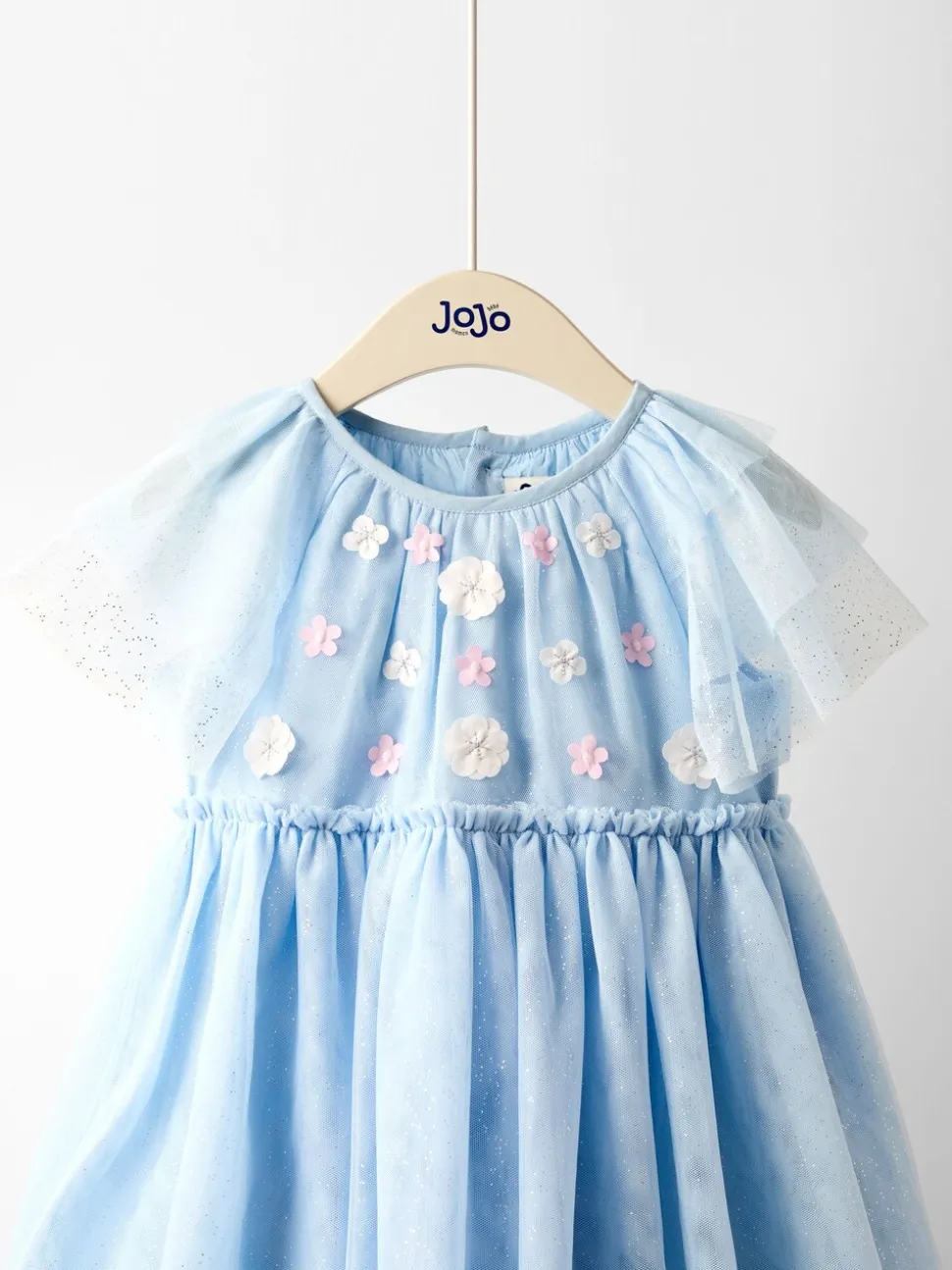 JoJo Maman Bébé Blue Swan Appliqué Tulle Party Dress