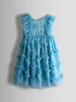 JoJo Maman Bébé Bright Blue Tulle Ruffle Party Dress