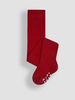 JoJo Maman Bébé Bright Red Cotton Rich Plain Tights