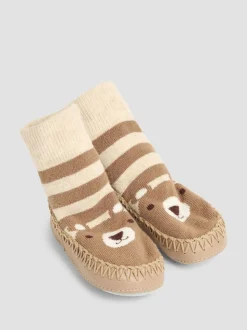 JoJo Maman Bébé Brown Bear Mouse Moccasin Slipper Socks