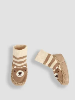 JoJo Maman Bébé Brown Bear Mouse Moccasin Slipper Socks