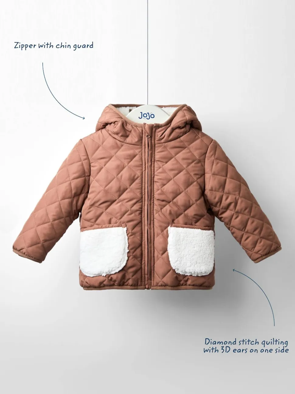 JoJo Maman Bébé Brown Bear Embroidered Reversible Jacket