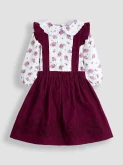 JoJo Maman Bébé Burgundy Embroidered Cord Skirt & Blouse Set