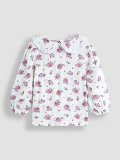 JoJo Maman Bébé Burgundy Embroidered Cord Skirt & Blouse Set