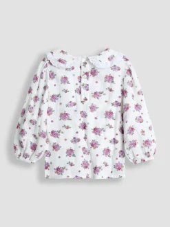 JoJo Maman Bébé Burgundy Embroidered Cord Skirt & Blouse Set