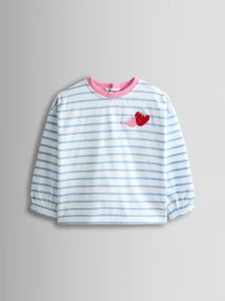 JoJo Maman Bébé Cornflower Blue Strawberry Appliqué Stripe Top