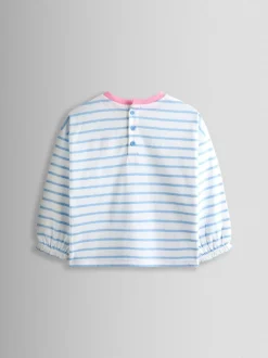 JoJo Maman Bébé Cornflower Blue Strawberry Appliqué Stripe Top