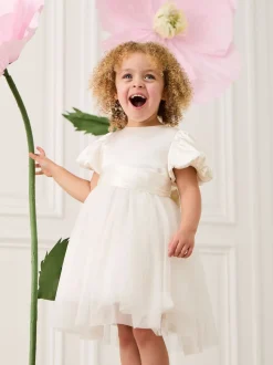JoJo Maman Bébé Cream Balloon Sleeve Satin Sash Flower Girl Dress