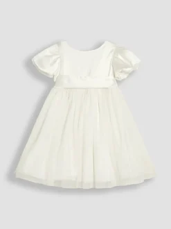 JoJo Maman Bébé Cream Balloon Sleeve Satin Sash Flower Girl Dress
