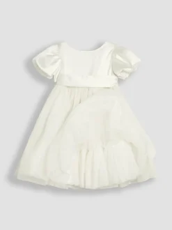 JoJo Maman Bébé Cream Balloon Sleeve Satin Sash Flower Girl Dress