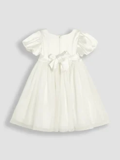 JoJo Maman Bébé Cream Balloon Sleeve Satin Sash Flower Girl Dress