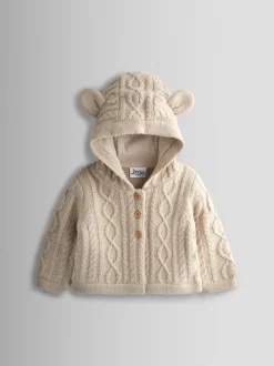 JoJo Maman Bébé Cream Bear Cable Knit Cardigan