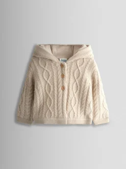 JoJo Maman Bébé Cream Bear Cable Knit Cardigan