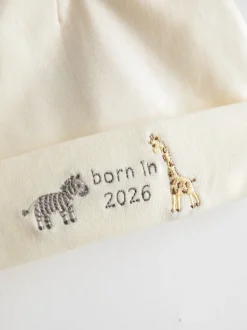 JoJo Maman Bébé Cream Born in 2026 Embroidered Hat