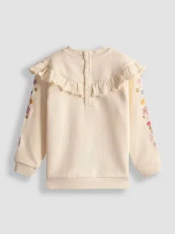 JoJo Maman Bébé Cream Butterfly Floral Embroidered Frill Sweatshirt