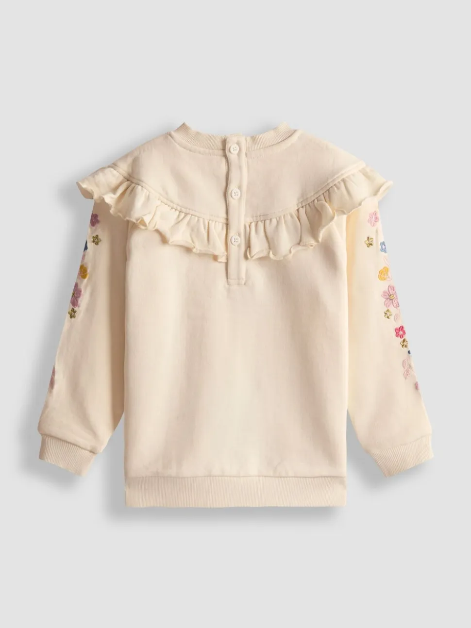 JoJo Maman Bébé Cream Butterfly Floral Embroidered Frill Sweatshirt