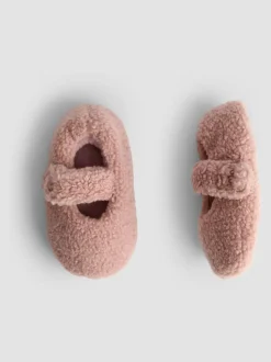 JoJo Maman Bébé Pink Velvet Bow Ballet Pump Slippers