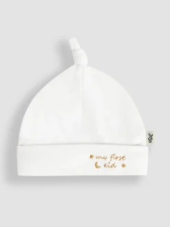 JoJo Maman Bébé White Cotton Embroidered Baby Hat