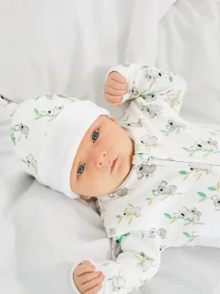 JoJo Maman Bébé White Koala Print Cotton Baby Hat