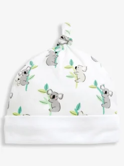 JoJo Maman Bébé White Koala Print Cotton Baby Hat