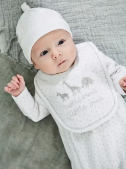 JoJo Maman Bébé White Welcome Little One Baby Hat