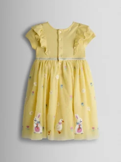 JoJo Maman Bébé Yellow Duck & Bunny Appliqué Tulle Party Dress
