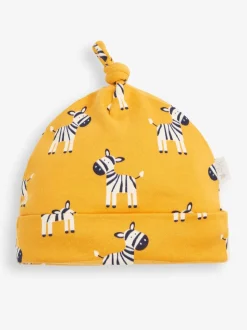 JoJo Maman Bébé Yellow Zebra Print Cotton Baby Hat