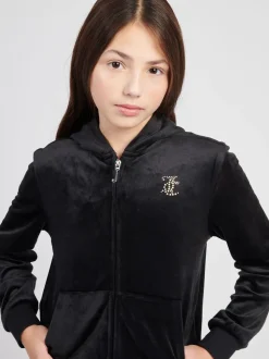 Juicy Couture Black Diamanté Zip Through Hoodie