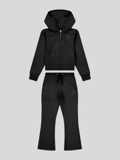 Juicy Couture Black Diamante Zip Thru Hoodie & Bootcut Joggers Set