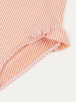 KIDLY By MORI Pink Seersucker Frilled Swimsuit