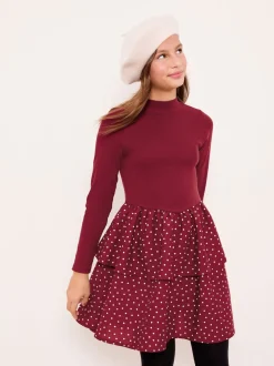 Lipsy Berry Pink 2-In-1 Polka Dot Tiered Dress (5-16yrs)