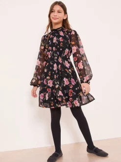 Lipsy Black Chiffon Floral Print Dress (5-16yrs)