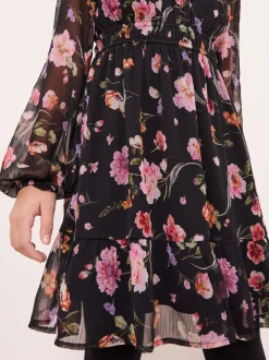 Lipsy Black Chiffon Floral Print Dress (5-16yrs)