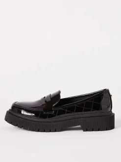 Lipsy Black Chunky Quilted Loafer School Shoes