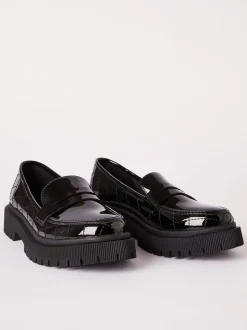 Lipsy Black Chunky Quilted Loafer School Shoes